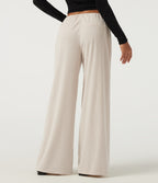 Low Rise Wide Leg Lace Up Corduroy Casual Trousers with Pockets — White — view 2