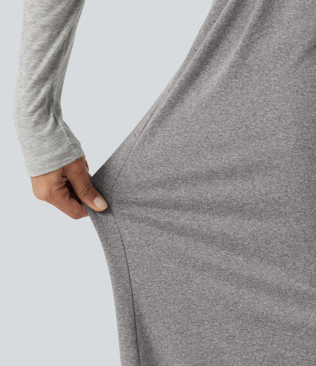 High Waisted Crossover Heathered Wide Leg Casual Trousers with Pockets — Fog Gray — view 5