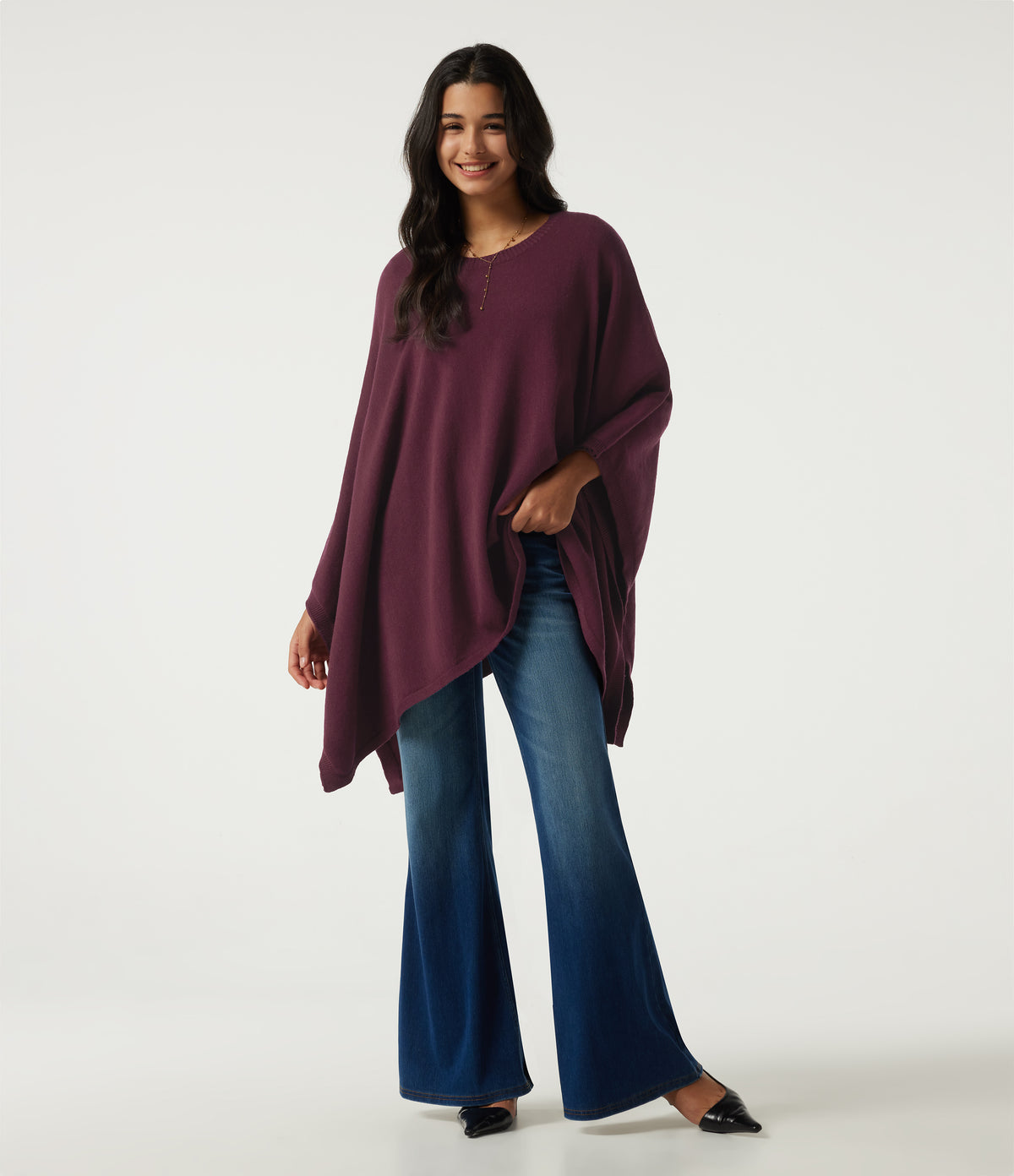 Round Neck Batwing Sleeve Casual Sweater — Sandalwood Grape Purple — view 7