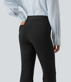 High Waisted Pintuck Work Bootcut Trousers with Pockets — Black — view 5