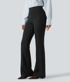 High Waisted Pintuck Work Bootcut Trousers with Pockets — Black — view 1