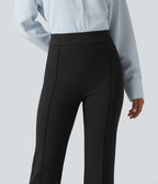 High Waisted Pintuck Work Bootcut Trousers with Pockets — Black — view 4