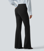 High Waisted Pintuck Work Bootcut Trousers with Pockets — Black — view 2