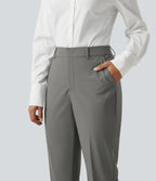 Wrinkle Recovery High Waisted Work Bootcut Trousers with Pockets — Silent Storm — view 4