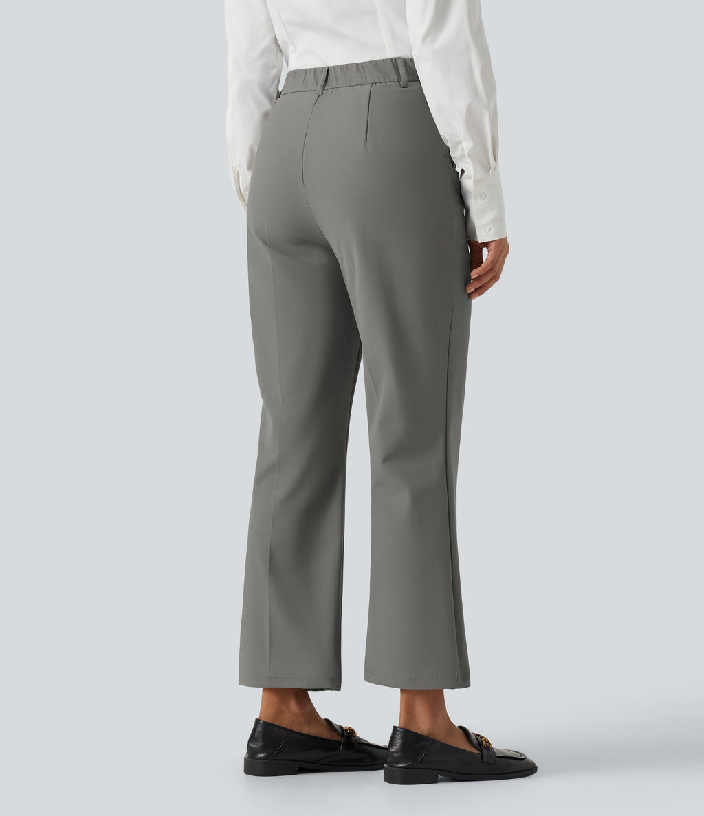 Wrinkle Recovery High Waisted Work Bootcut Trousers with Pockets — Silent Storm — view 2