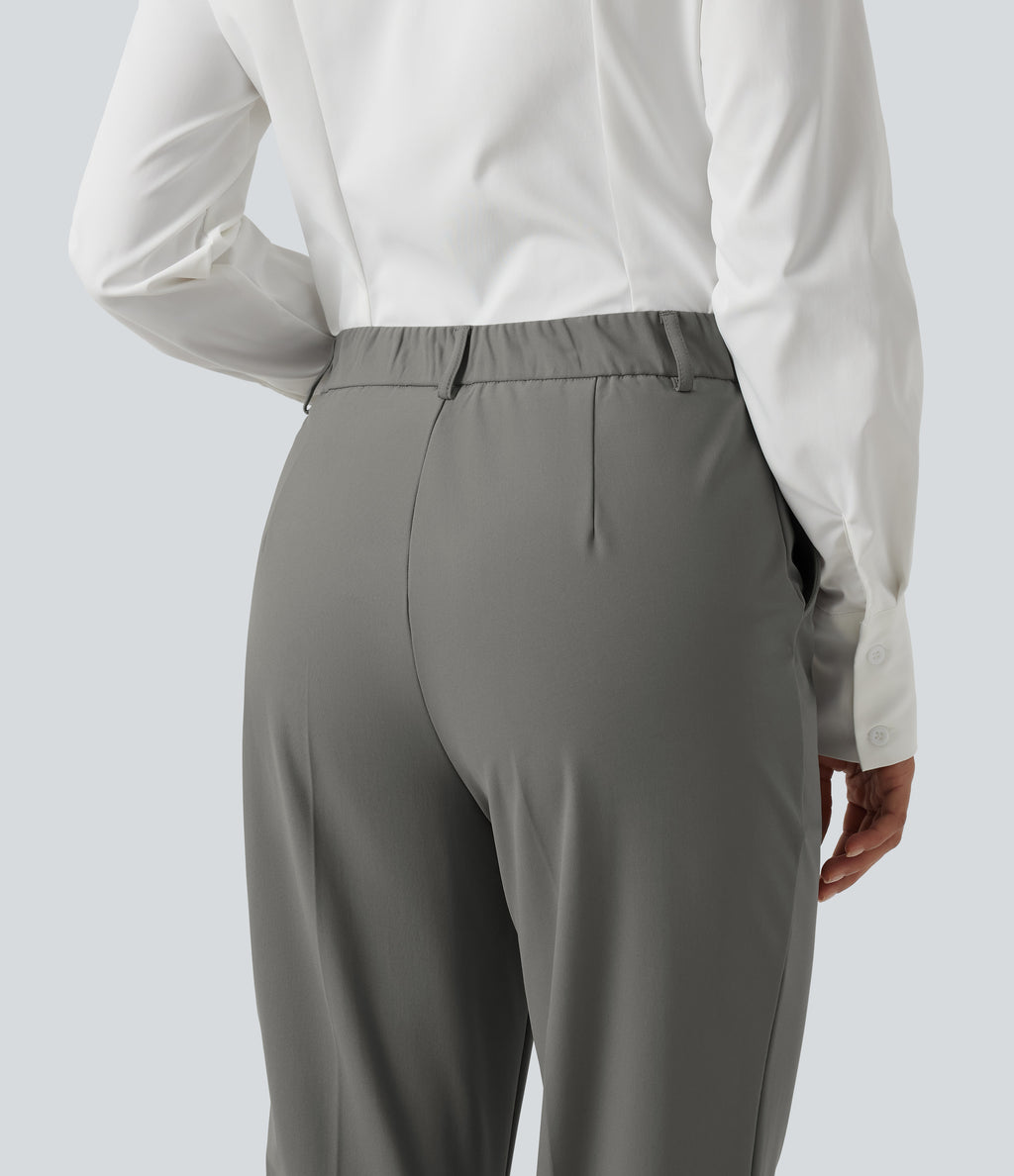 Wrinkle Recovery High Waisted Work Bootcut Trousers with Pockets — Silent Storm — view 5