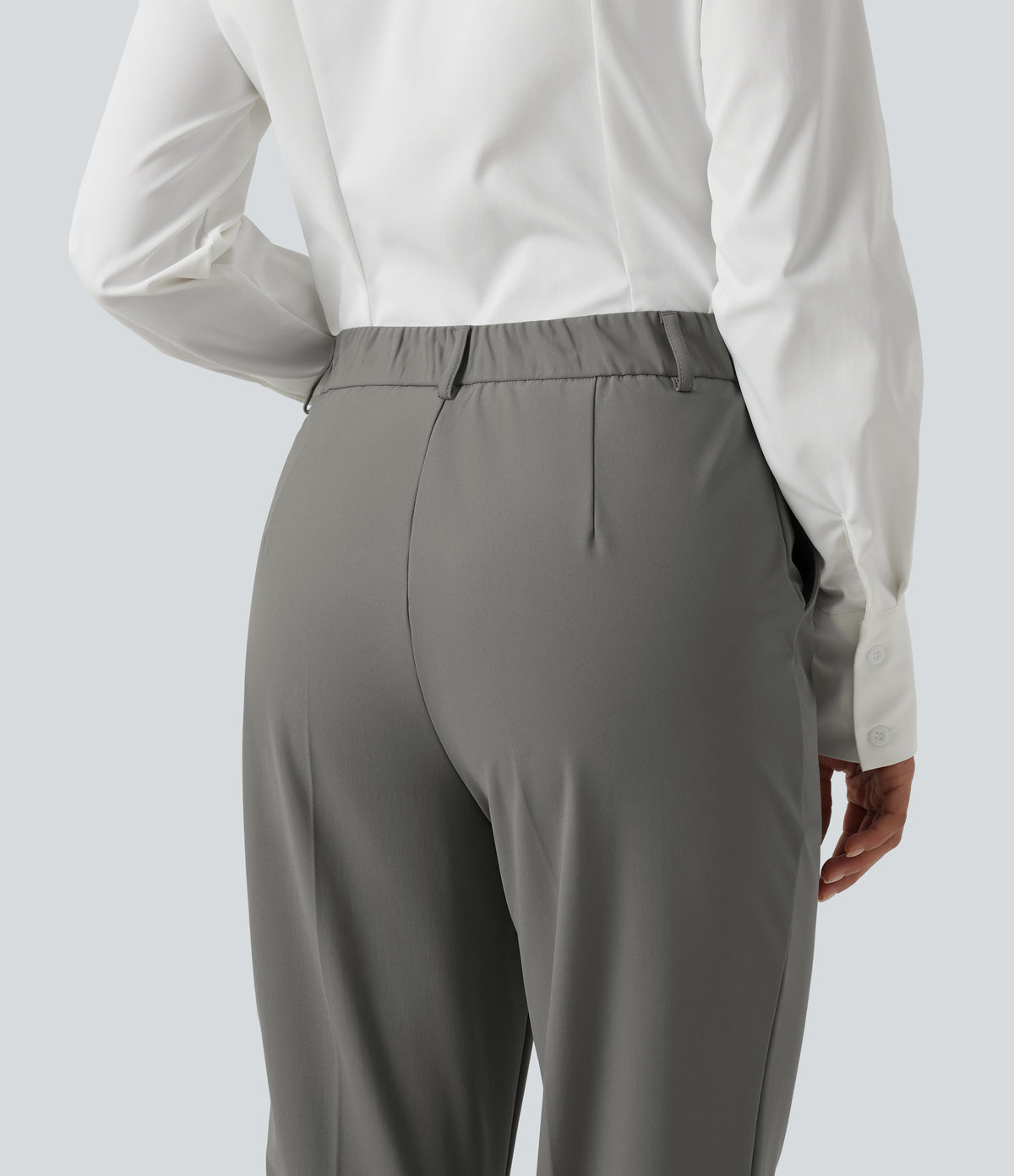 Wrinkle Recovery High Waisted Work Bootcut Trousers with Pockets — Silent Storm — view 5