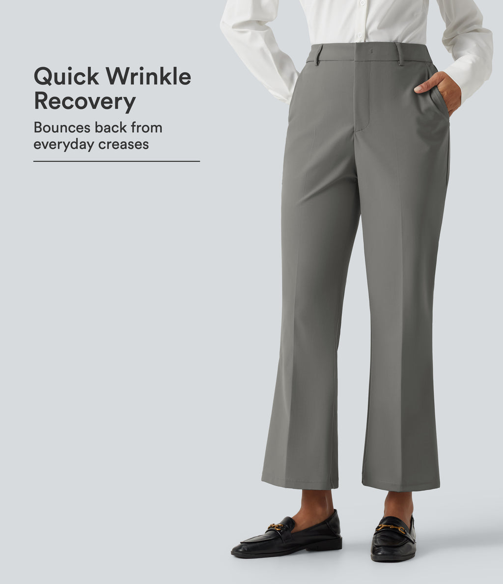 Wrinkle Recovery High Waisted Work Bootcut Trousers with Pockets — Silent Storm — view 1