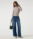 Ribbed Knit High Neck Puff Long Sleeve Ruched Casual Top — Smoked Olive — view 6