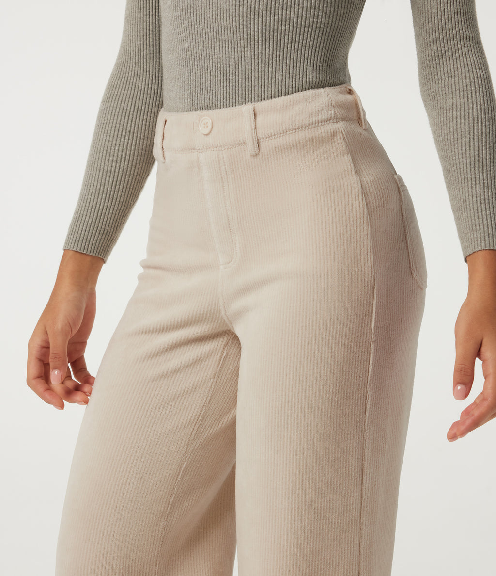 High Waisted Tummy Control Wide Leg Corduroy Casual Trousers with Pockets — Creamsicle — view 5