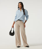 High Waisted Tummy Control Wide Leg Corduroy Casual Trousers with Pockets — Creamsicle — view 4
