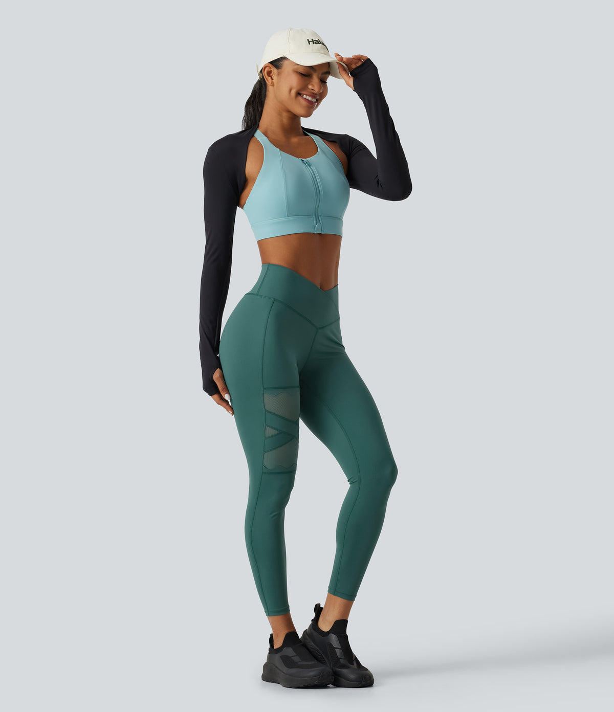 Speedwave Air High Waisted Crossover Contrast Mesh Running Leggings with Pockets — Viridian — view 8