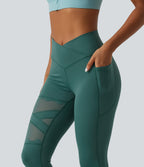Speedwave Air High Waisted Crossover Contrast Mesh Running Leggings with Pockets — Viridian — view 4