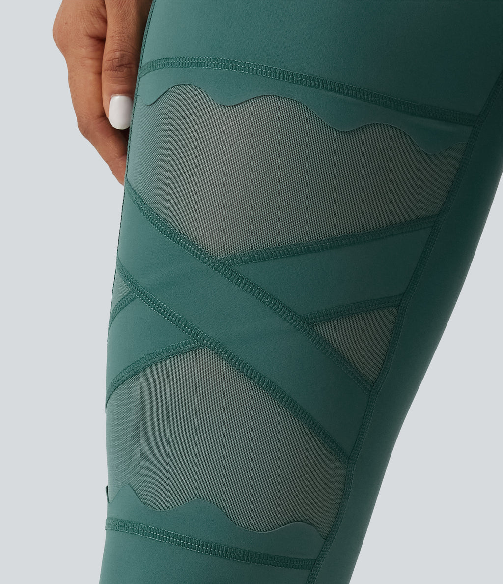 Speedwave Air High Waisted Crossover Contrast Mesh Running Leggings with Pockets — Viridian — view 6