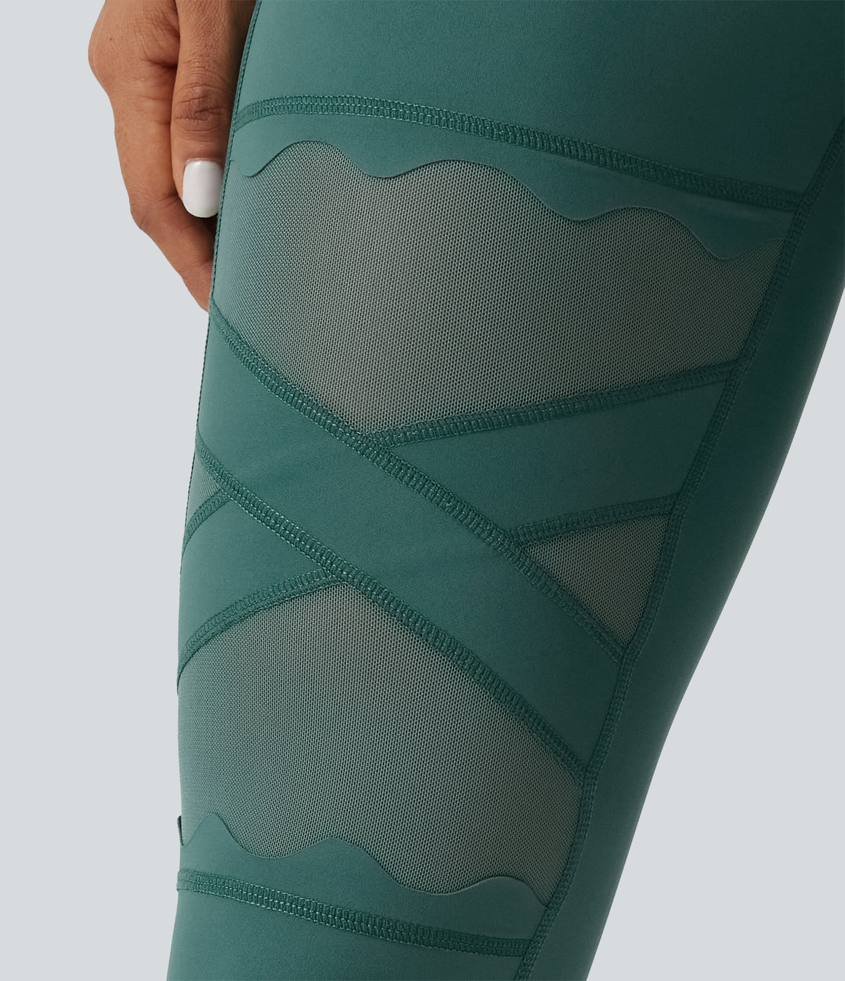 Speedwave Air High Waisted Crossover Contrast Mesh Running Leggings with Pockets — Viridian — view 6