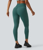 Speedwave Air High Waisted Crossover Contrast Mesh Running Leggings with Pockets — Viridian — view 2