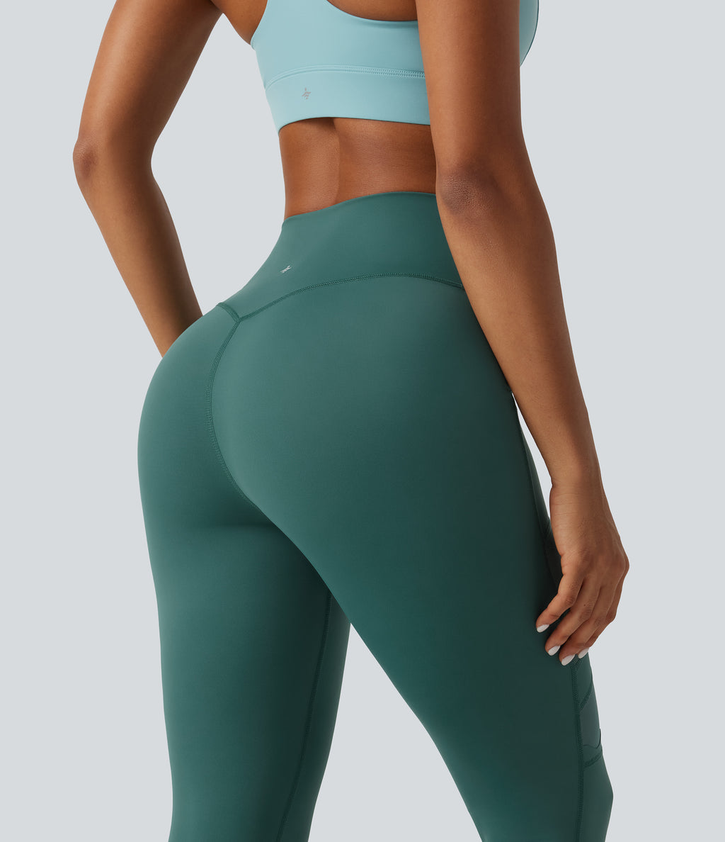 Speedwave Air High Waisted Crossover Contrast Mesh Running Leggings with Pockets — Viridian — view 5
