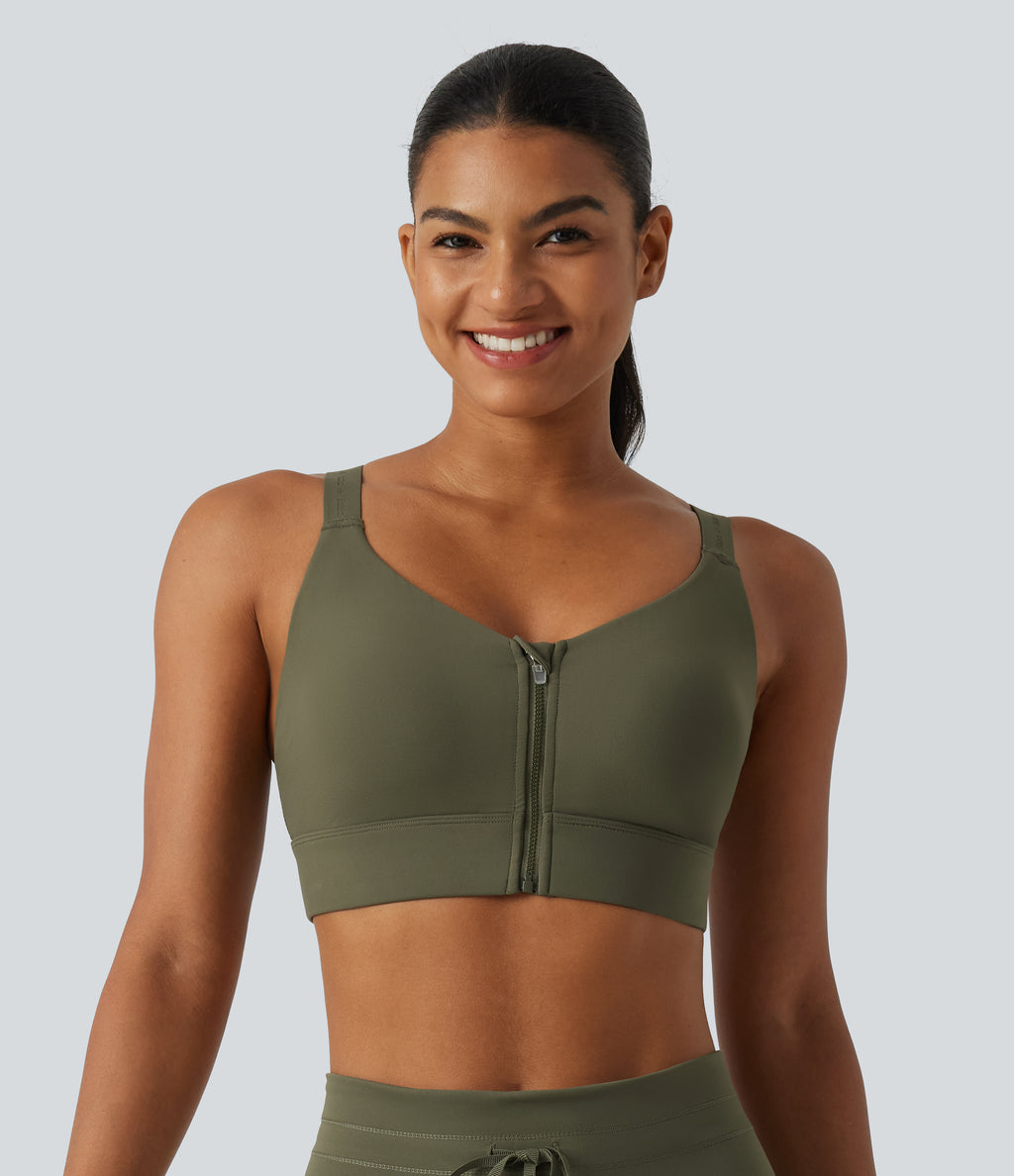 Medium Support U-Neck Built-in Bra Quick dry Running Sports Bra — Grass Grey Green — view 2