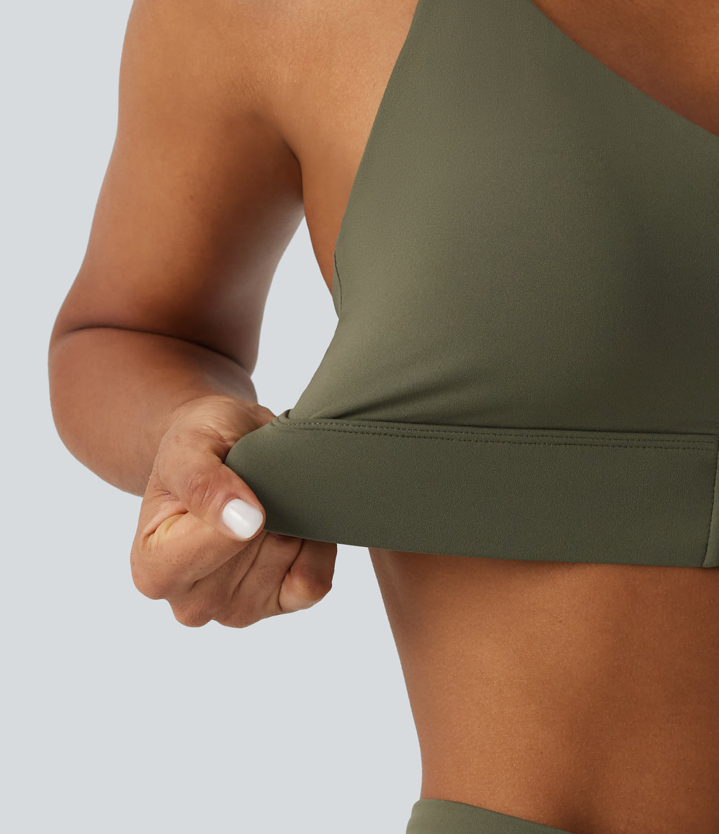 Medium Support U-Neck Built-in Bra Quick dry Running Sports Bra — Grass Grey Green — view 8
