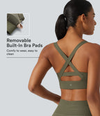 Medium Support U-Neck Built-in Bra Quick dry Running Sports Bra — Grass Grey Green — view 1