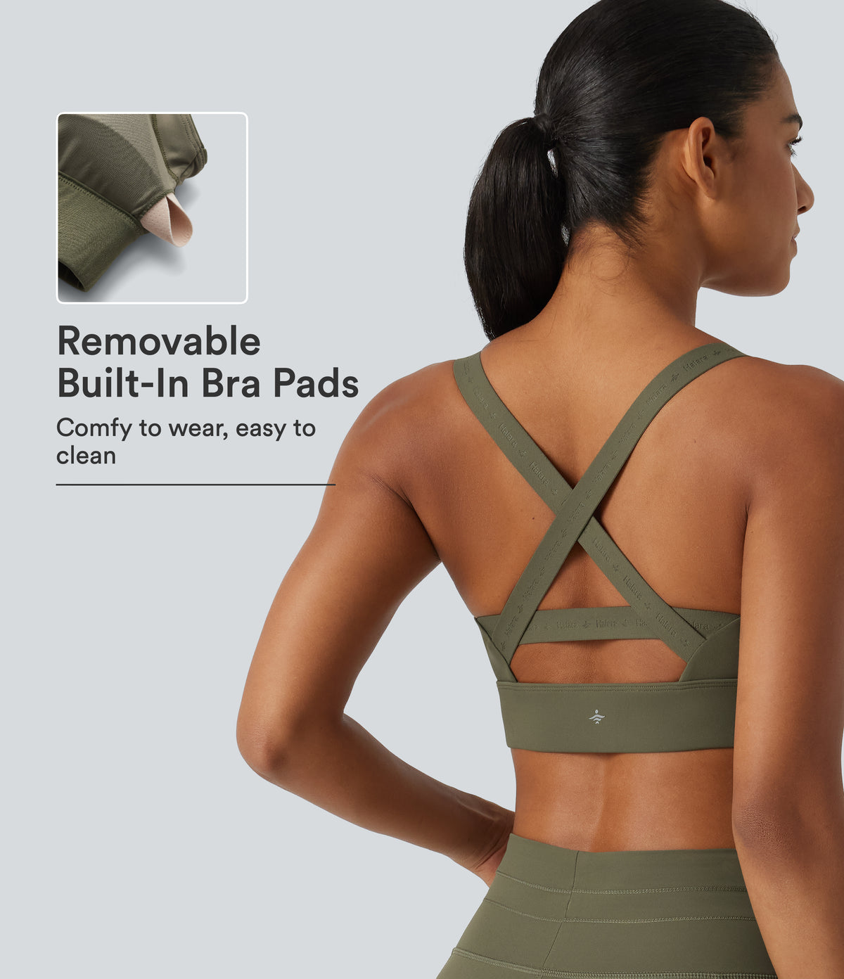 Medium Support U-Neck Built-in Bra Quick dry Running Sports Bra — Grass Grey Green — view 1