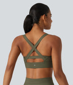 Medium Support U-Neck Built-in Bra Quick dry Running Sports Bra — Grass Grey Green — view 4
