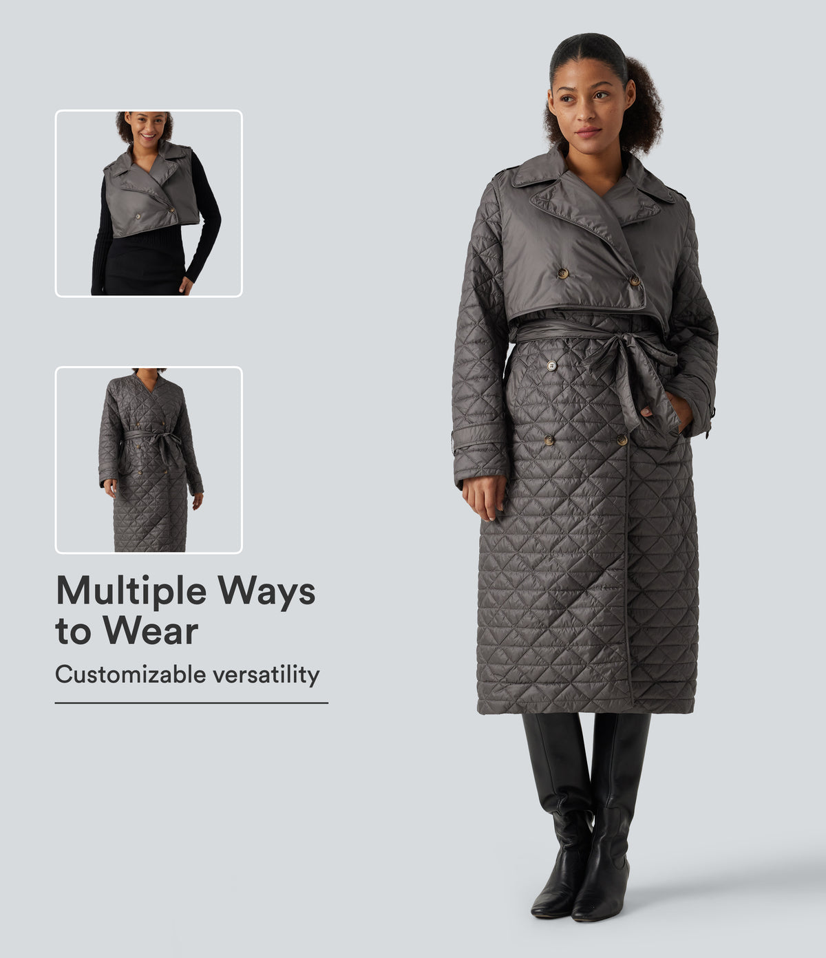 Water Repellent Long Sleeve Quilted Work Padded Jacket with Pockets — Storm Dust — view 1