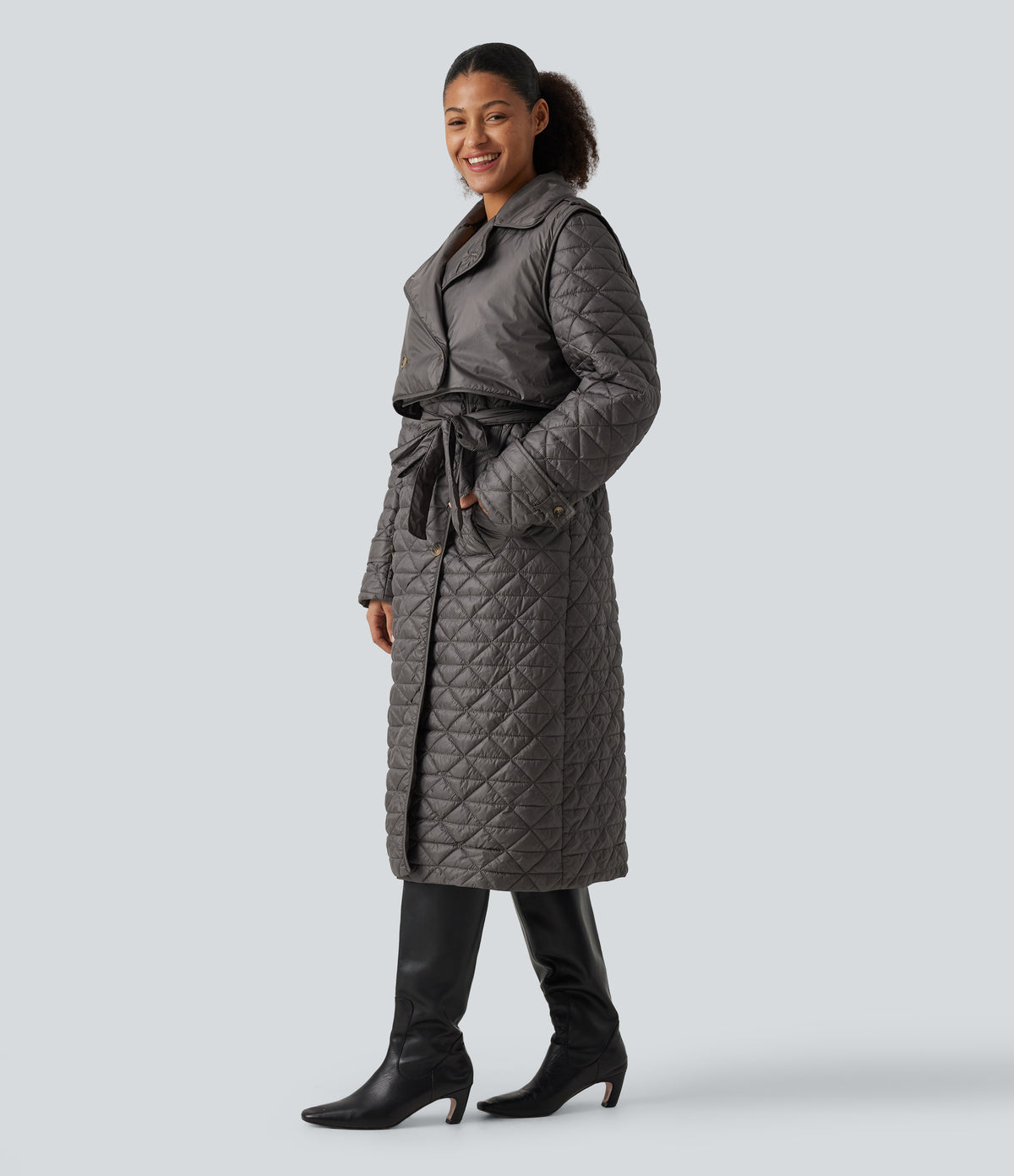 Water Repellent Long Sleeve Quilted Work Padded Jacket with Pockets — Storm Dust — view 6