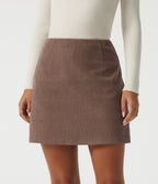 High Waisted A-Line Corduroy Casual Mini Skirt with Built-in Shorts — Coca Mocha — view 2