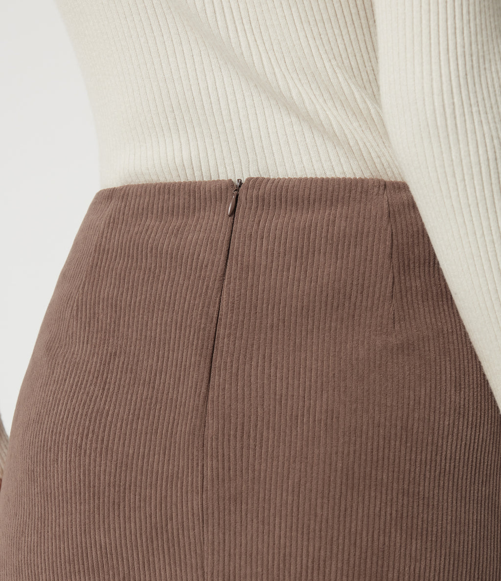 High Waisted A-Line Corduroy Casual Mini Skirt with Built-in Shorts — Coca Mocha — view 6