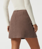 High Waisted A-Line Corduroy Casual Mini Skirt with Built-in Shorts — Coca Mocha — view 3