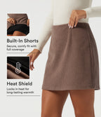 High Waisted A-Line Corduroy Casual Mini Skirt with Built-in Shorts — Coca Mocha — view 1