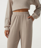 High Waisted Straight Leg Lounge Trousers with Pockets — Chateau Gray — view 4