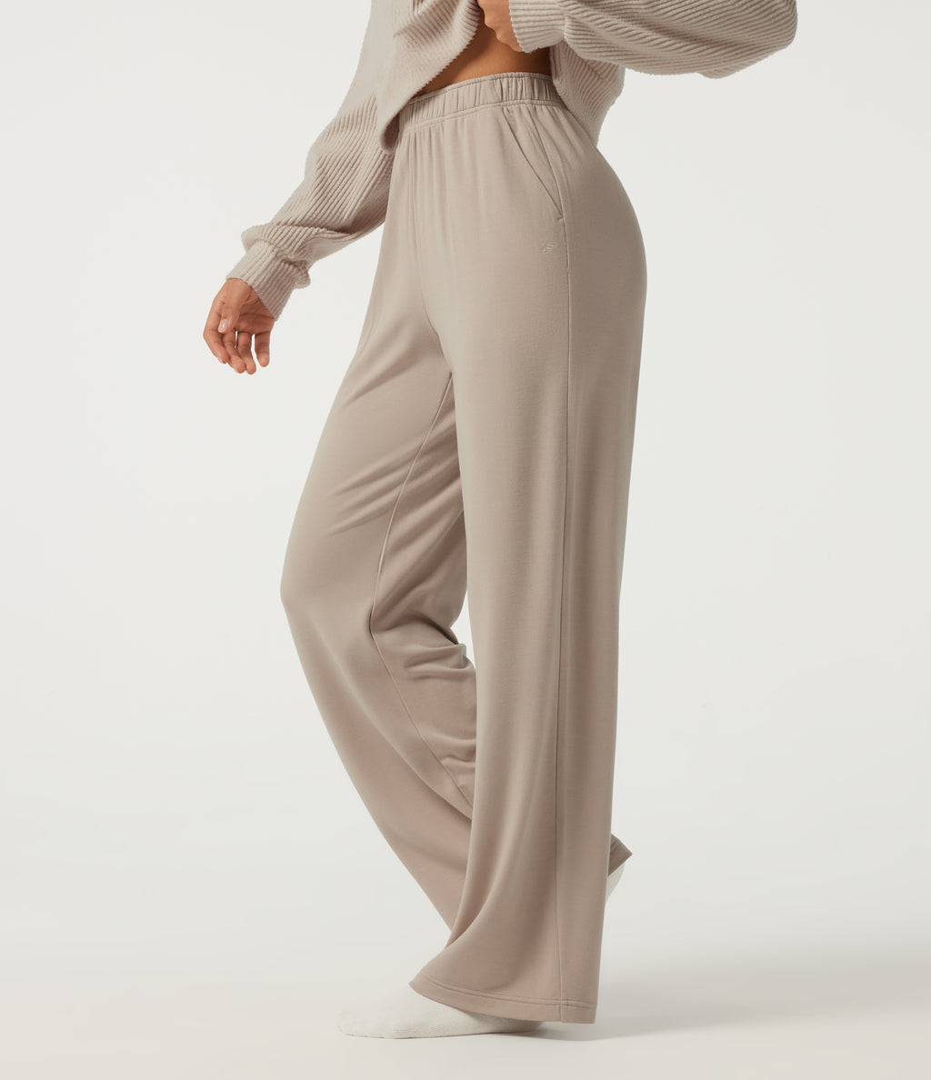 High Waisted Straight Leg Lounge Trousers with Pockets — Chateau Gray — view 3