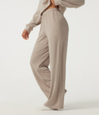 High Waisted Straight Leg Lounge Trousers with Pockets — Chateau Gray — view 3