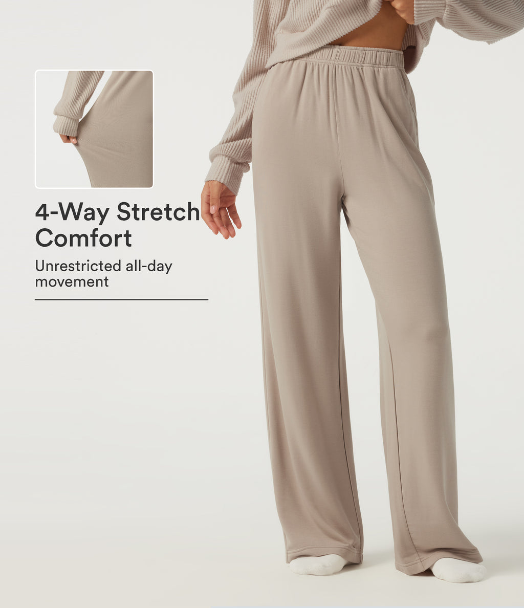 High Waisted Straight Leg Lounge Trousers with Pockets — Chateau Gray — view 1