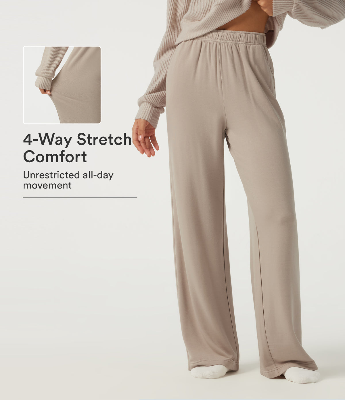 High Waisted Straight Leg Lounge Trousers with Pockets — Chateau Gray — view 1