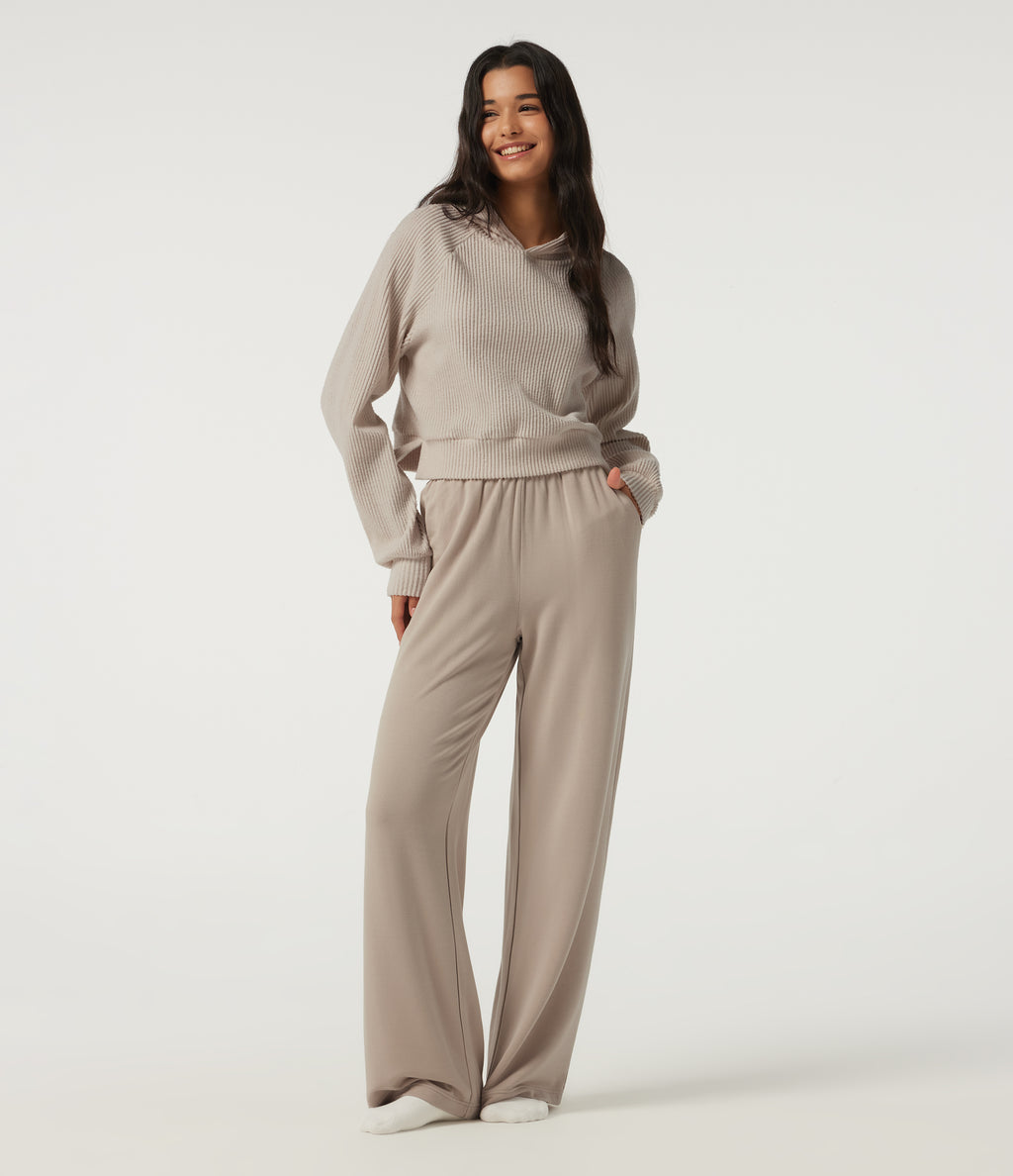 High Waisted Straight Leg Lounge Trousers with Pockets — Chateau Gray — view 8