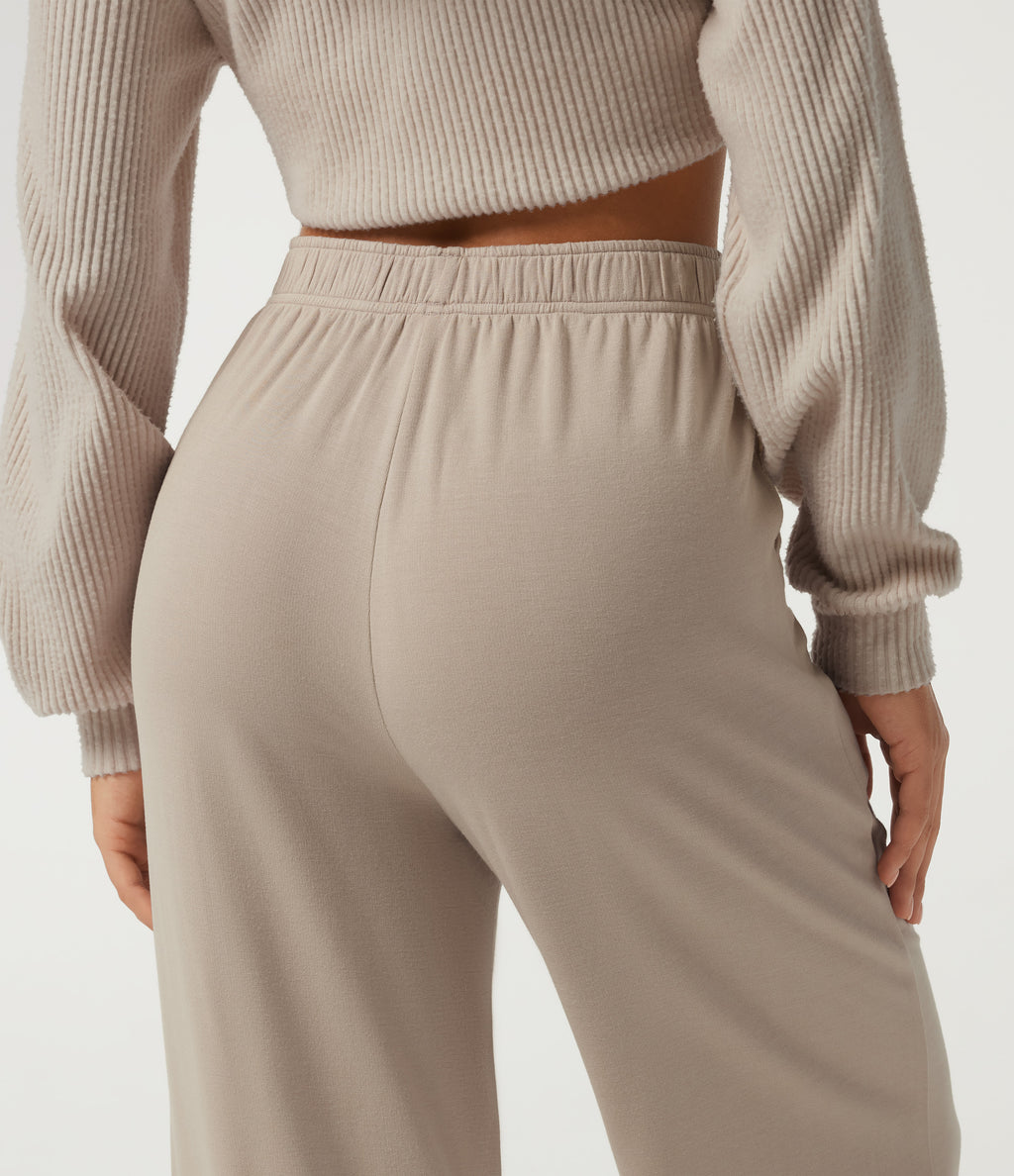 High Waisted Straight Leg Lounge Trousers with Pockets — Chateau Gray — view 5