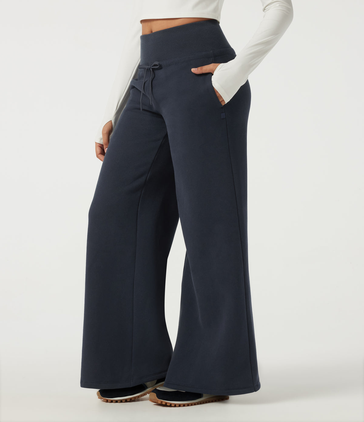 Mid Rise Drawstring Wide Leg Casual Sweatpants with Pockets — Slate Echo — view 3