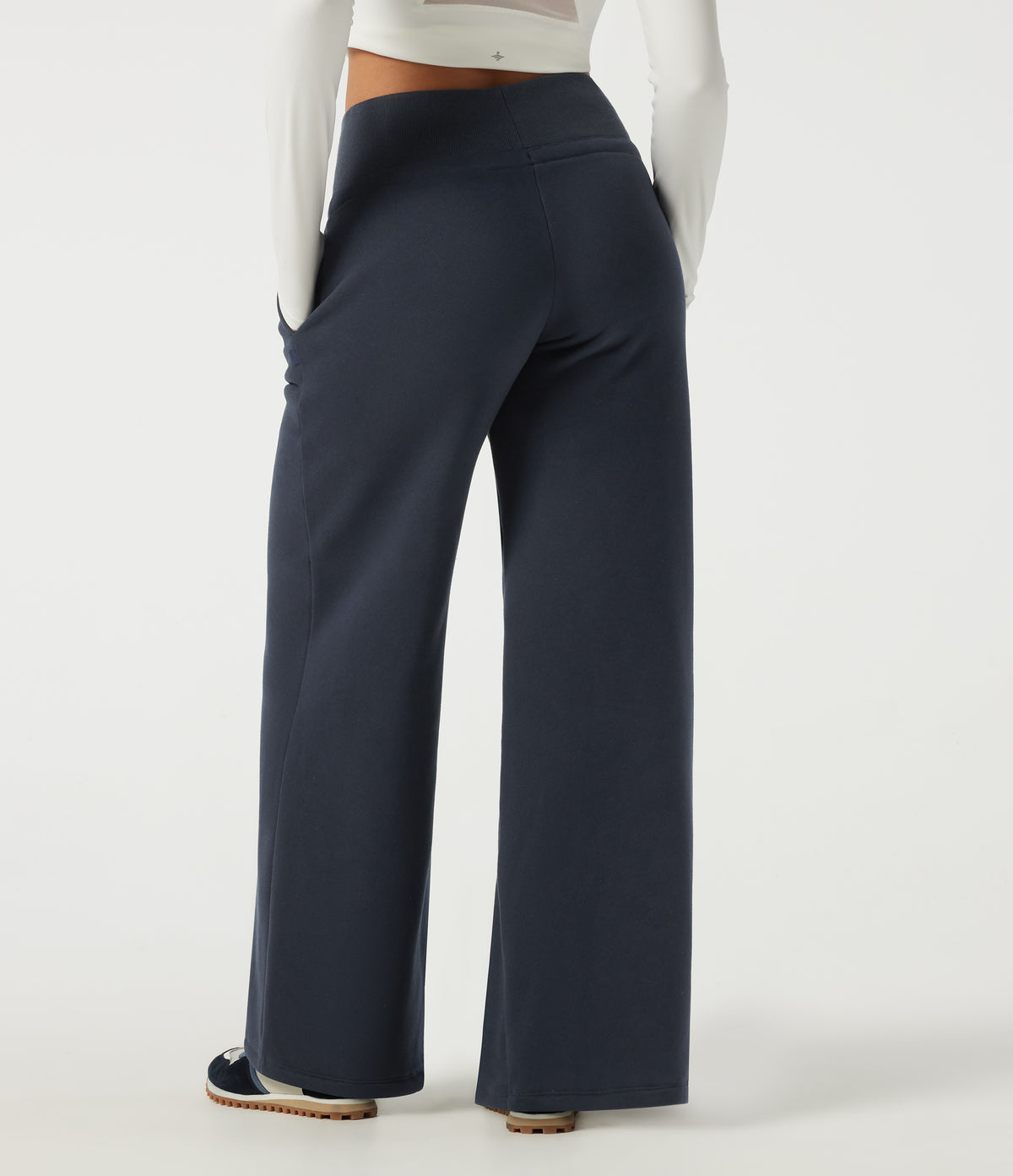 Mid Rise Drawstring Wide Leg Casual Sweatpants with Pockets — Slate Echo — view 2