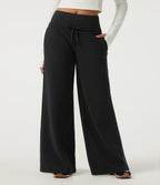 Mid Rise Drawstring Wide Leg Casual Sweatpants with Pockets — Black — view 8
