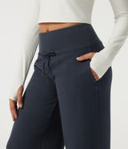 Mid Rise Drawstring Wide Leg Casual Sweatpants with Pockets — Slate Echo — view 5