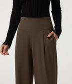 High Waisted Wide Leg Work Trousers with Pockets — Chocolate Martini — view 4