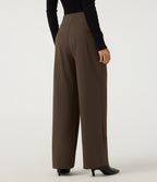 High Waisted Wide Leg Work Trousers with Pockets — Chocolate Martini — view 2