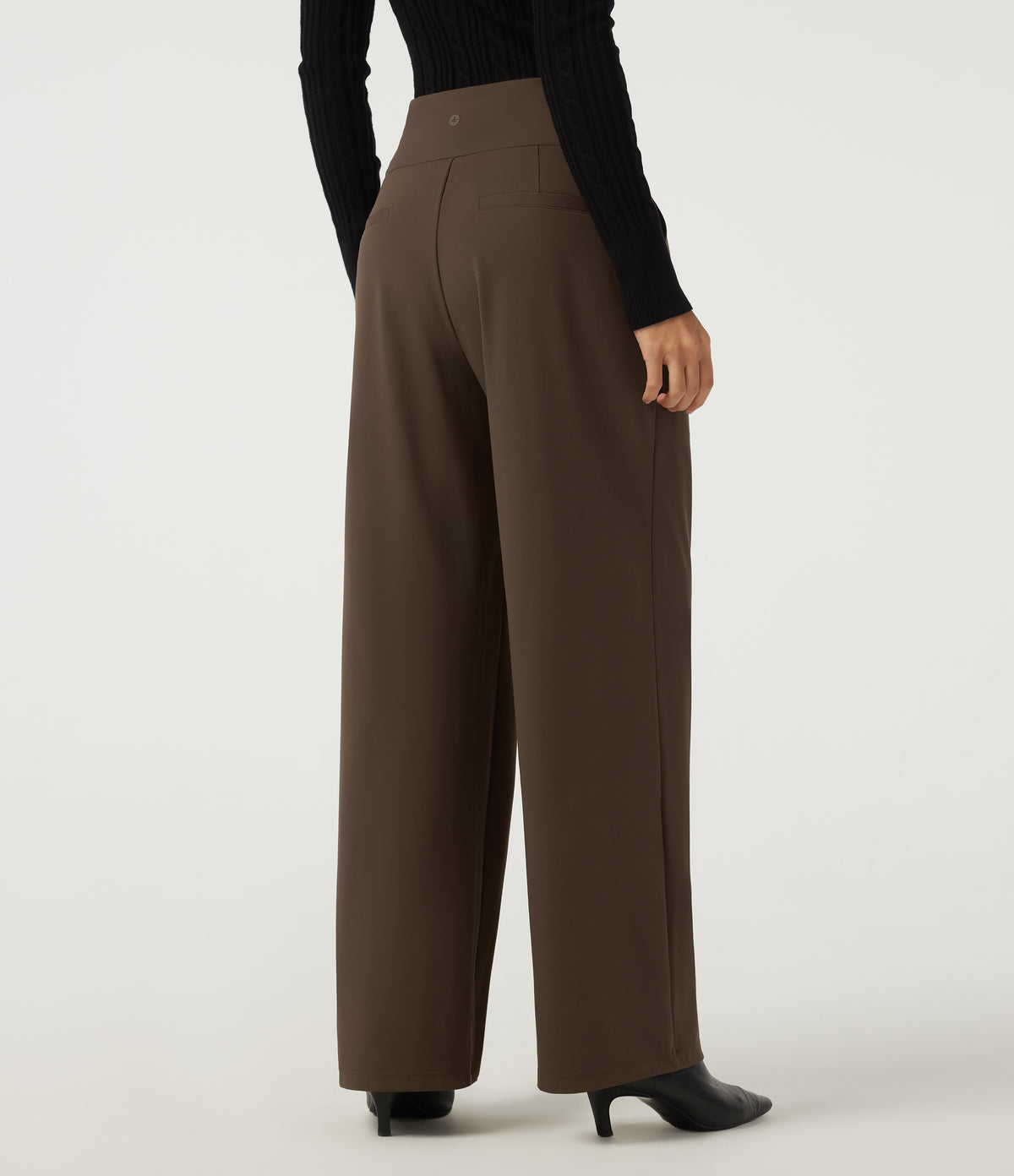 High Waisted Wide Leg Work Trousers with Pockets — Chocolate Martini — view 2