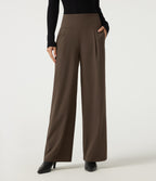 High Waisted Wide Leg Work Trousers with Pockets — Chocolate Martini — view 1