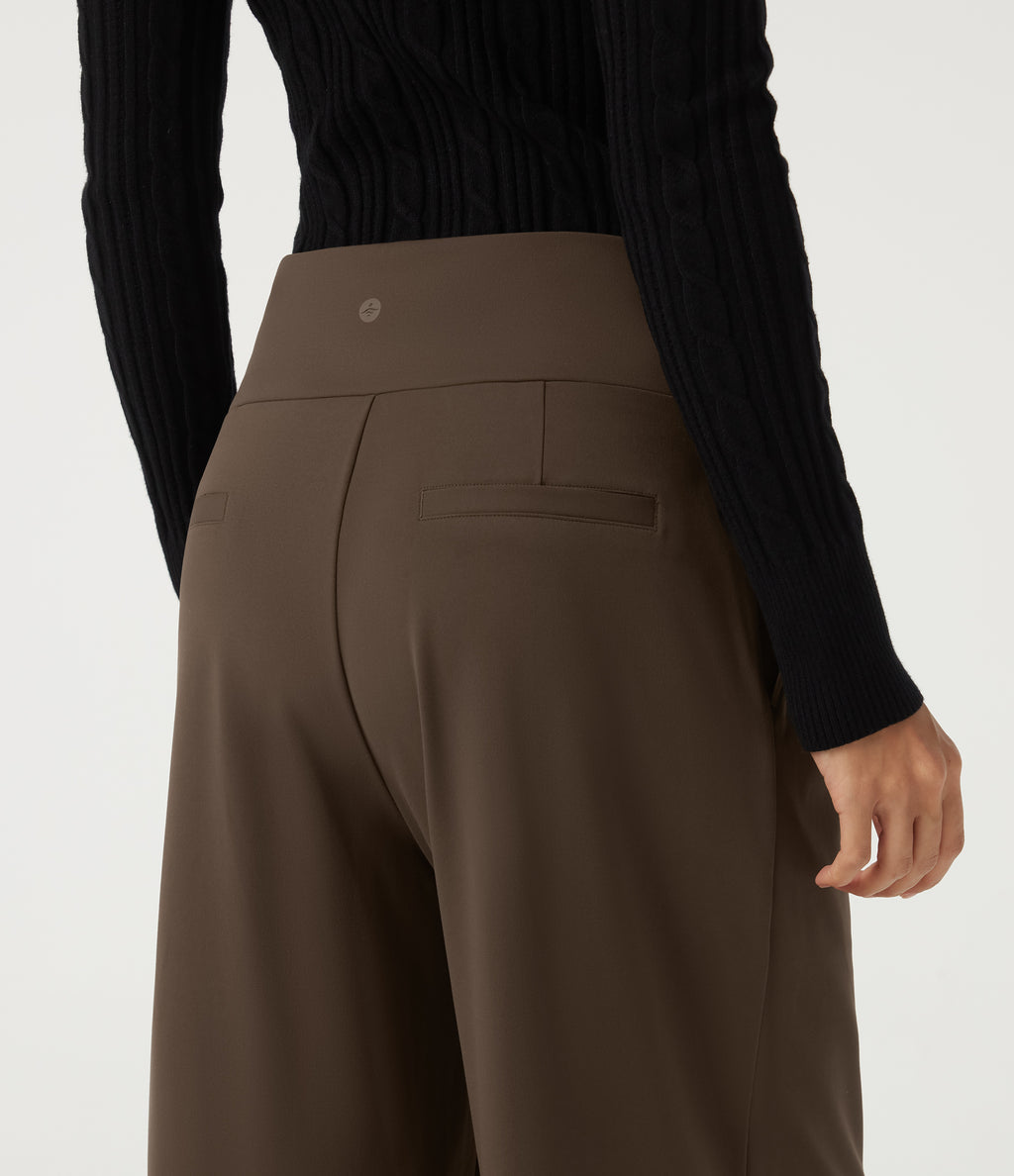 High Waisted Wide Leg Work Trousers with Pockets — Chocolate Martini — view 5