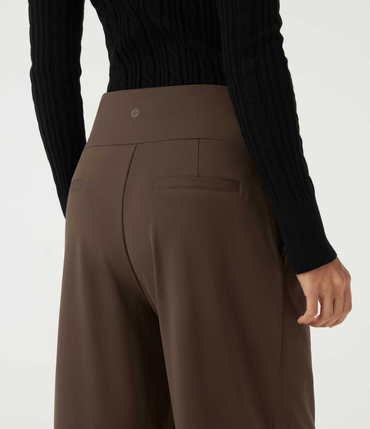 High Waisted Wide Leg Work Trousers with Pockets — Chocolate Martini — view 5