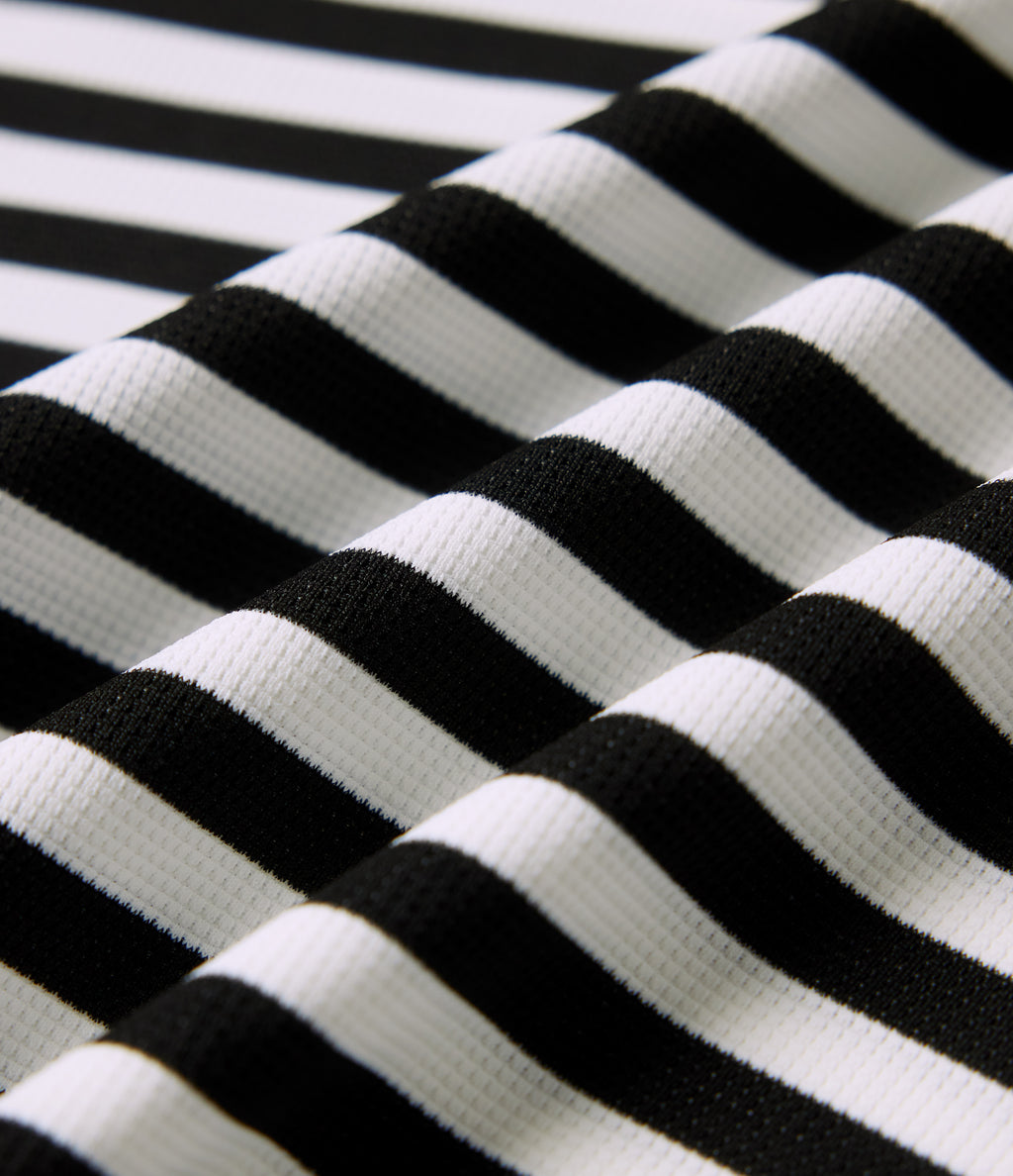 Mid Rise Drawstring Baggy Stripe Waffle Lounge Trousers with Pockets — Black White Horizontal Stripe — view 8